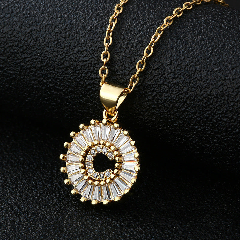 26-Letter Cubic Zircon Pendant Necklace