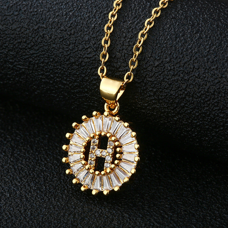 26-Letter Cubic Zircon Pendant Necklace