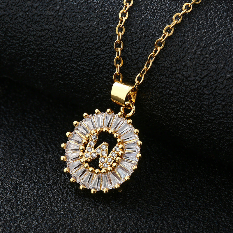 26-Letter Cubic Zircon Pendant Necklace