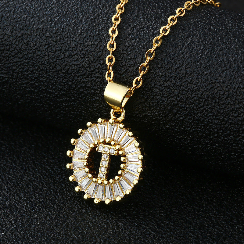 26-Letter Cubic Zircon Pendant Necklace
