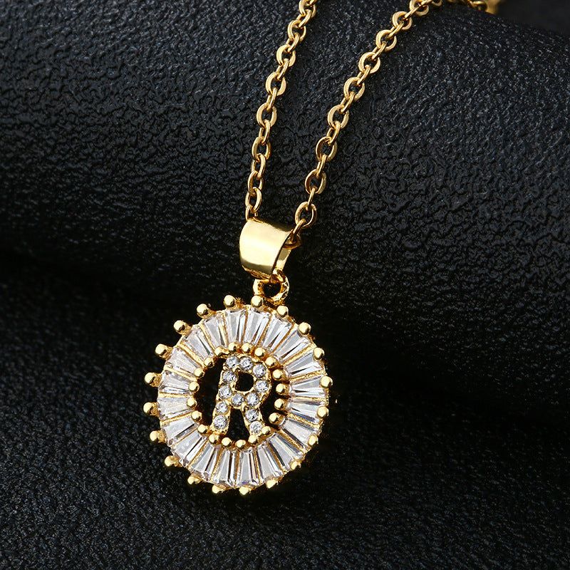 26-Letter Cubic Zircon Pendant Necklace
