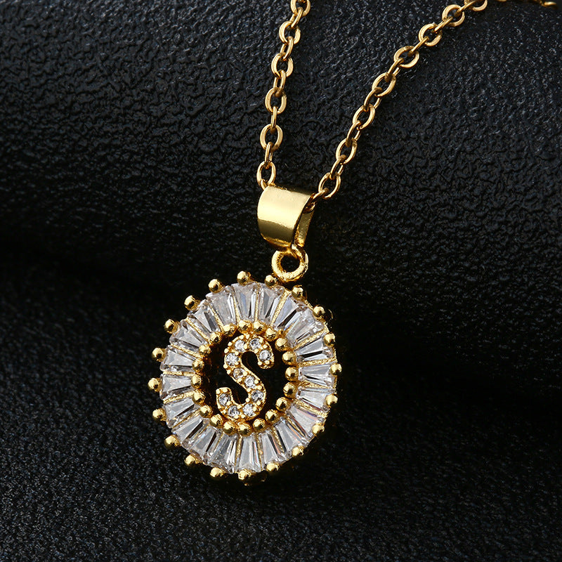 26-Letter Cubic Zircon Pendant Necklace