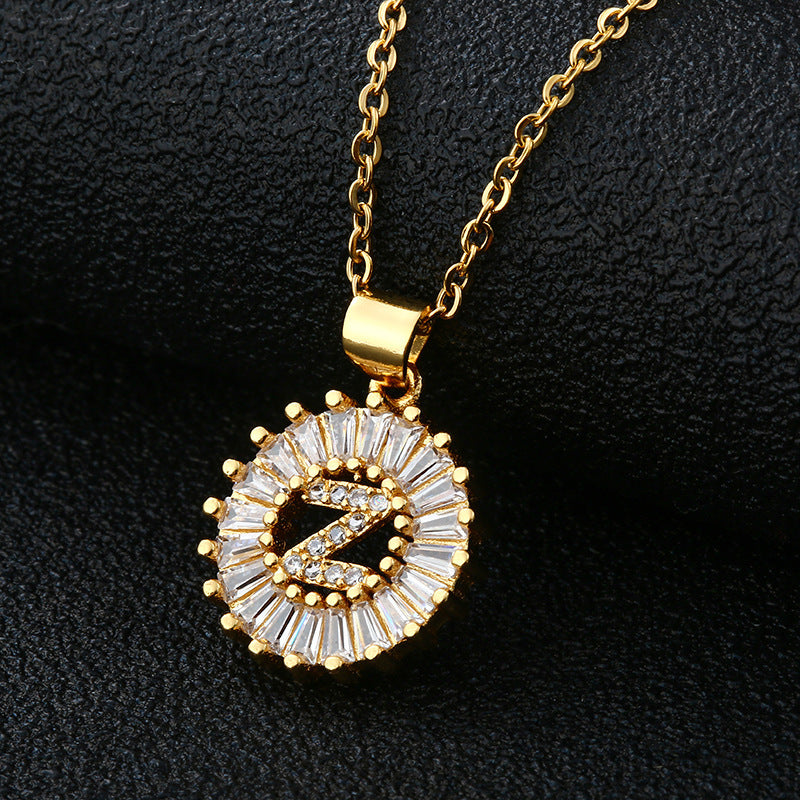 26-Letter Cubic Zircon Pendant Necklace