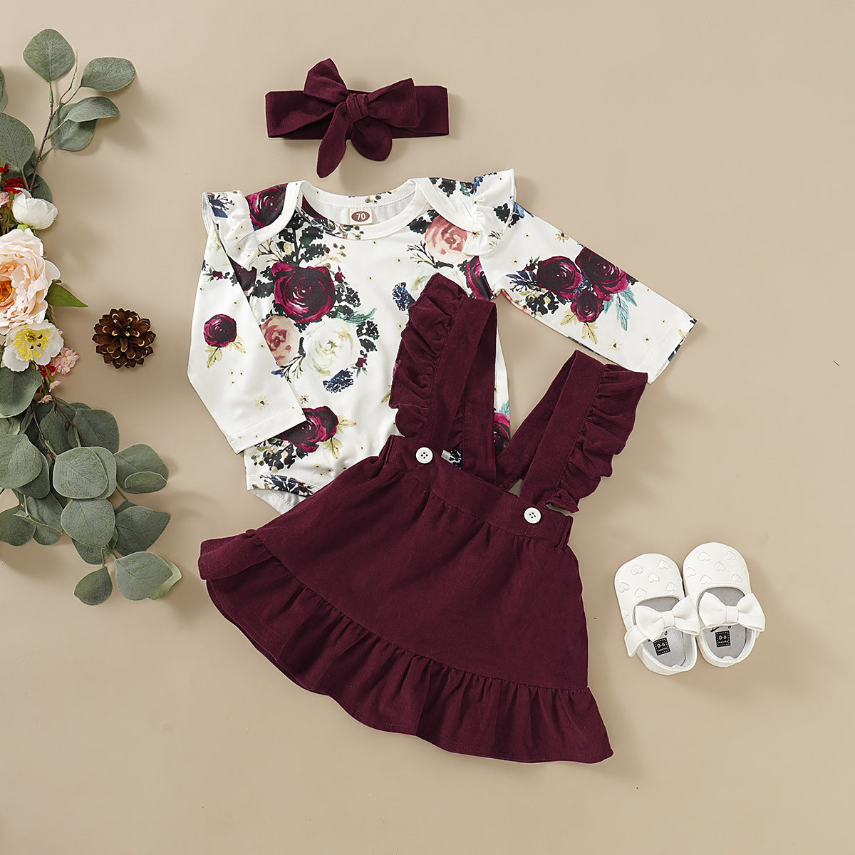 Baby Girl Floral Strap Three-Piece Set