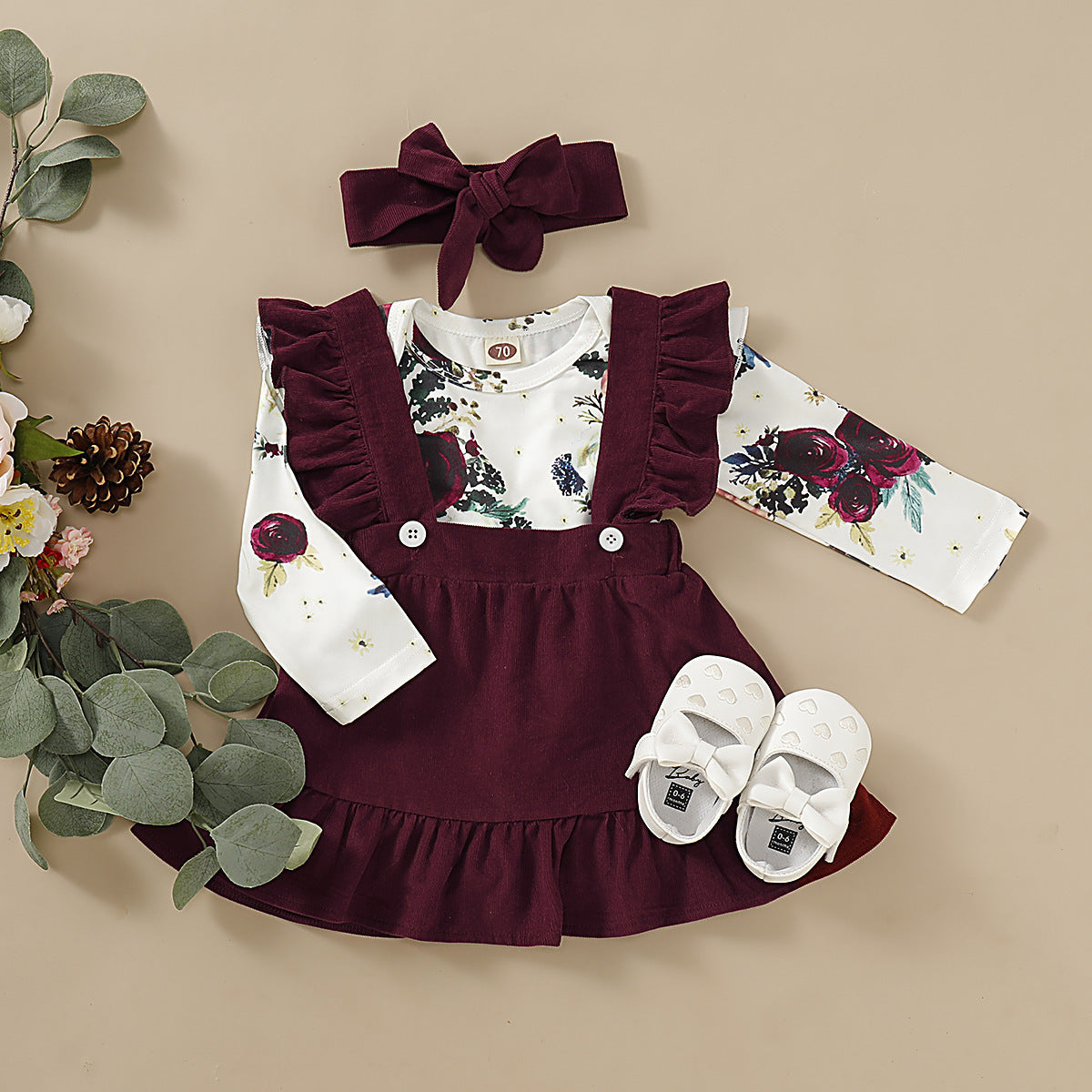 Baby Girl Floral Strap Three-Piece Set