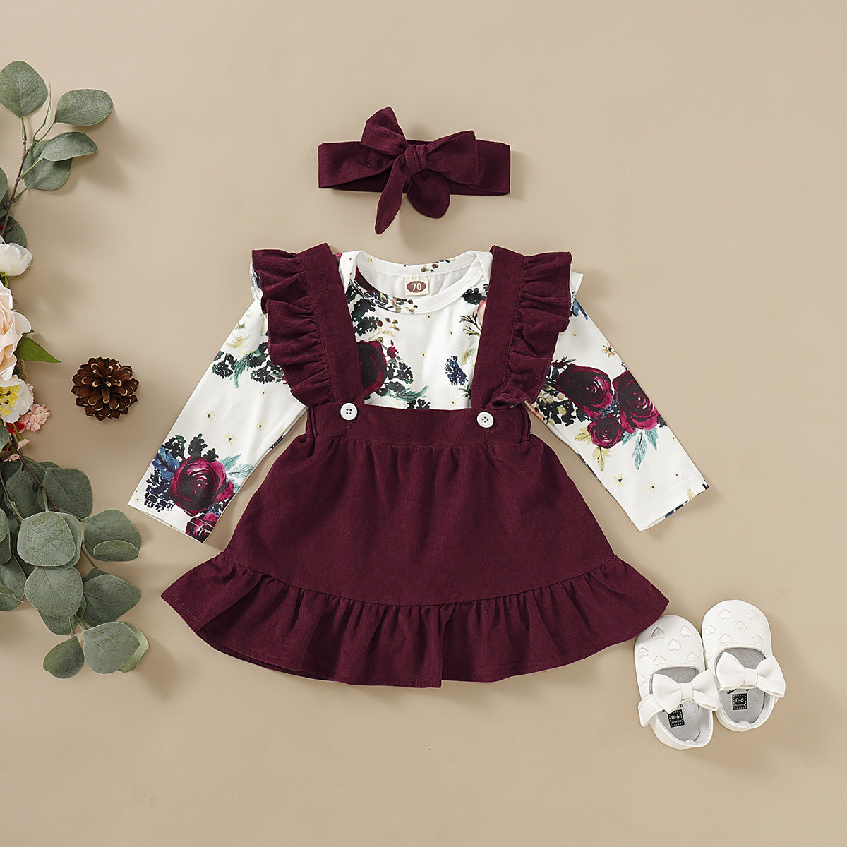 Baby Girl Floral Strap Three-Piece Set
