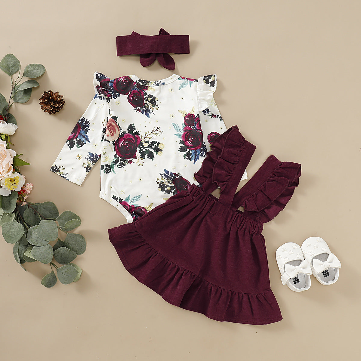 Baby Girl Floral Strap Three-Piece Set