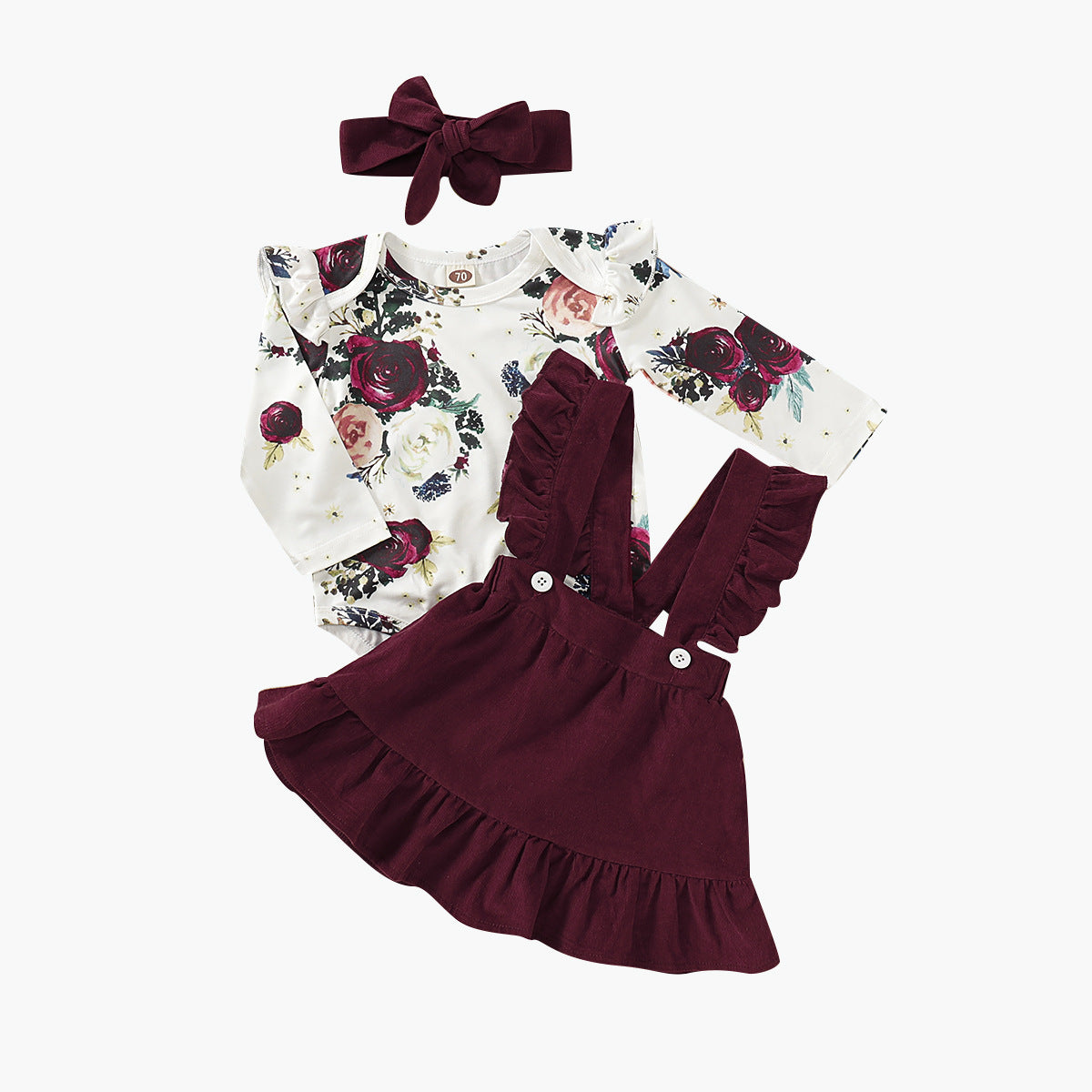 Baby Girl Floral Strap Three-Piece Set