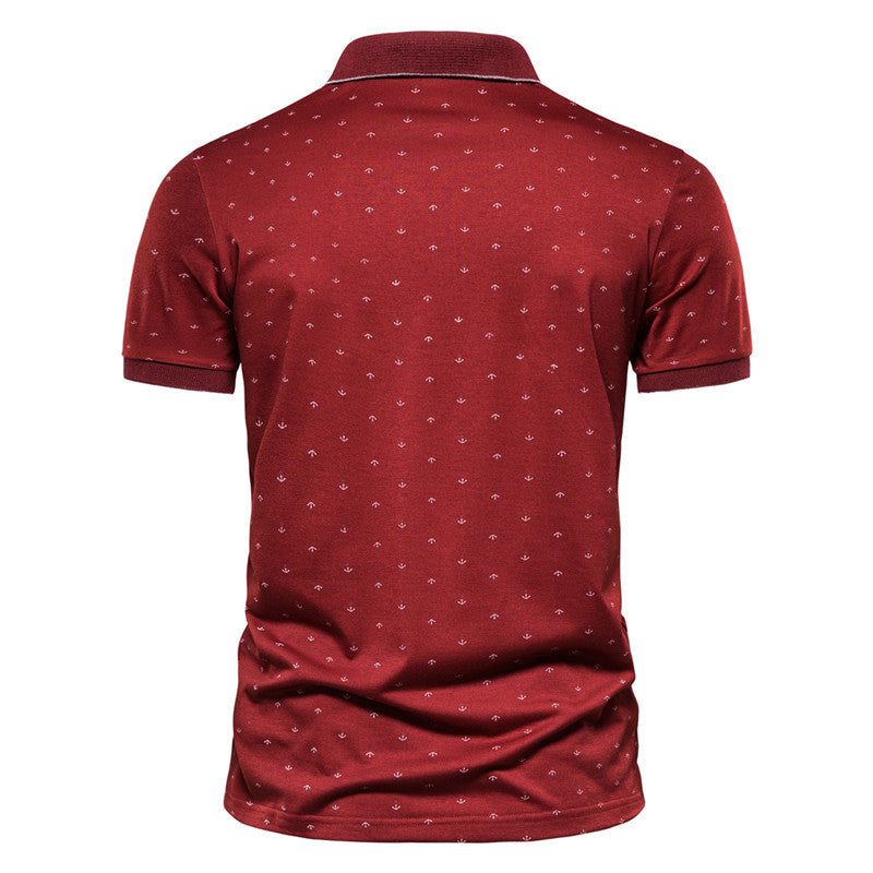 Summer new casual slim European and American men's fashion anchor print short-sleeved lapel T-shirt