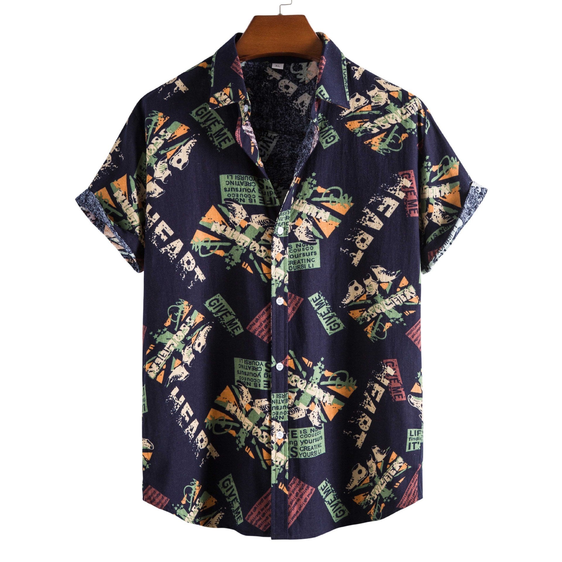 Men's Vintage Letter Print Lapel Shirt