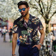 Men's Vintage Letter Print Lapel Shirt