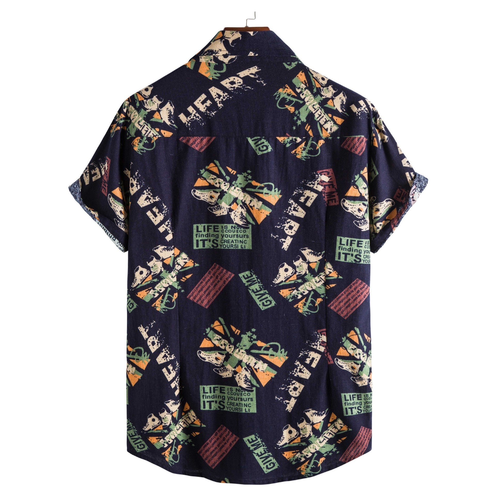 Men's Vintage Letter Print Lapel Shirt