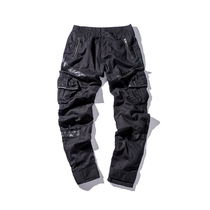 Men's Hip-Hop Leather-Pocket Cargo Pants