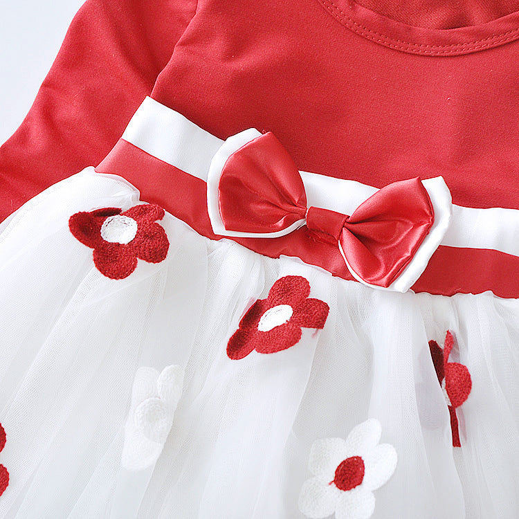Long-Sleeve Floral Bow Girl Dress