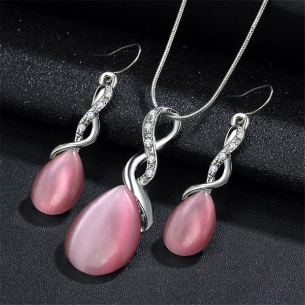 Opal Bridal Jewelry Set — Necklace & Drop Earrings