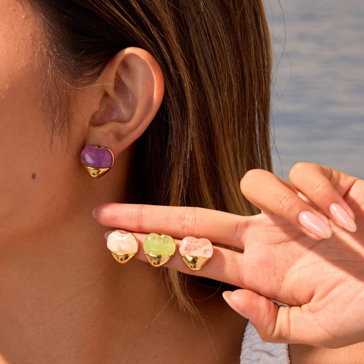 18K Gold-Plated Heart Resin Stud Earrings