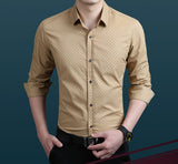 Brand Fashion Male Shirt Long-Sleeves Tops Polka Dot Printing Mens Dress Shirts Slim Men Shirt Plus Size M-5XL FGT