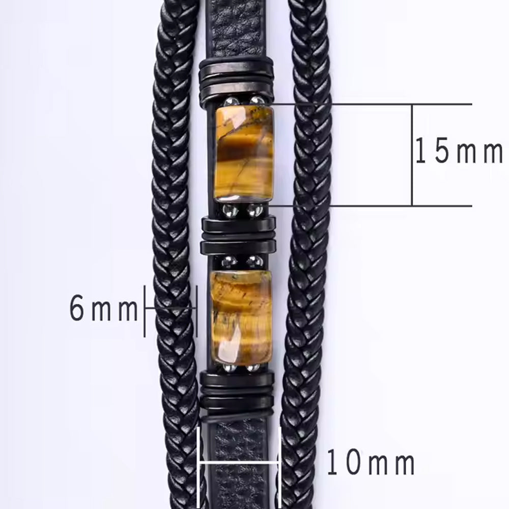 Tiger Eye Stone Braided Leather Bracelet