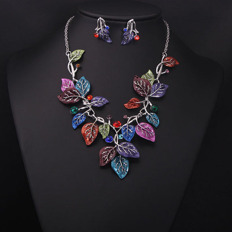 Colorful Leaf Bridal Necklace