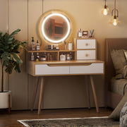 Vanity Desk with 3-Mode Lighted Mirror & 4 Drawers
