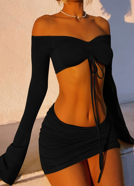 Y2K Off-Shoulder Top & Bodycon Skirt Set