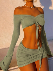 Y2K Off-Shoulder Top & Bodycon Skirt Set