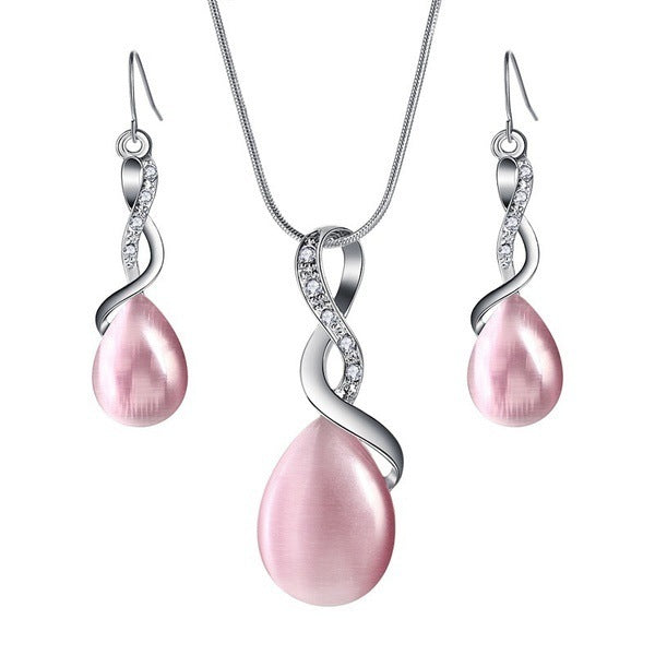 Opal Bridal Jewelry Set — Necklace & Drop Earrings