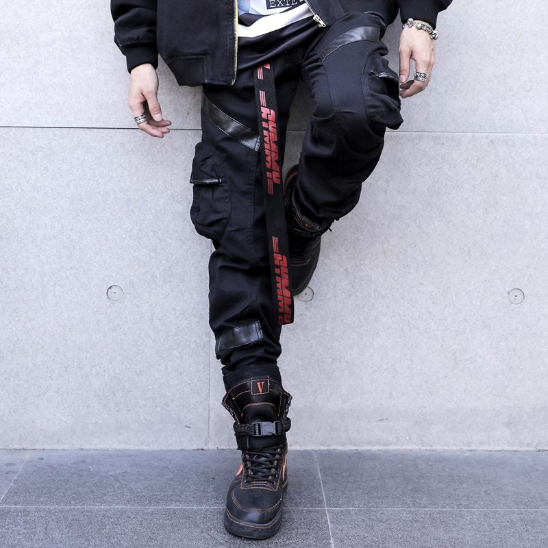 Men's Hip-Hop Leather-Pocket Cargo Pants