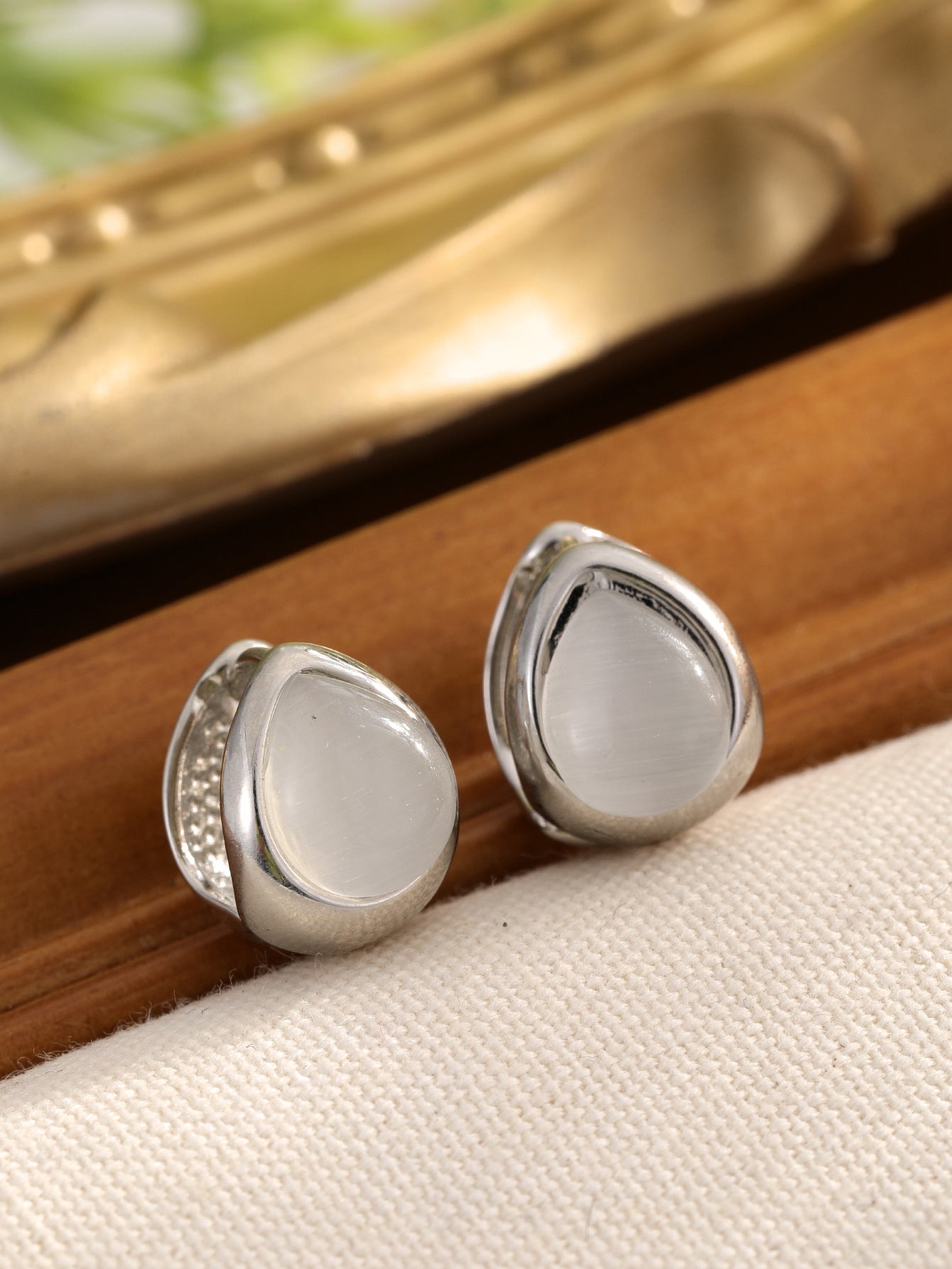 Cat's Eye Stone Teardrop Earrings
