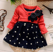 Polka Dot Print Long-Sleeve Girl Dress