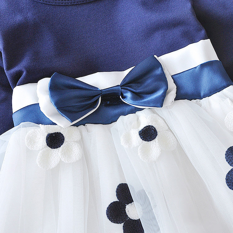 Long-Sleeve Floral Bow Girl Dress