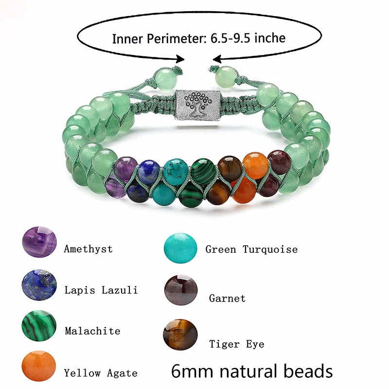 7 Chakra Stone Bead Yoga Meditation Bracelet — Double-Layer Natural Gemstone Healing Bracelet