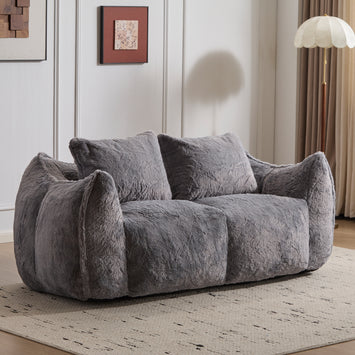 Ultra Soft Fluffy Bean Bag Couch – Giant Loveseat & Chaise Lounge Chair (Grey)