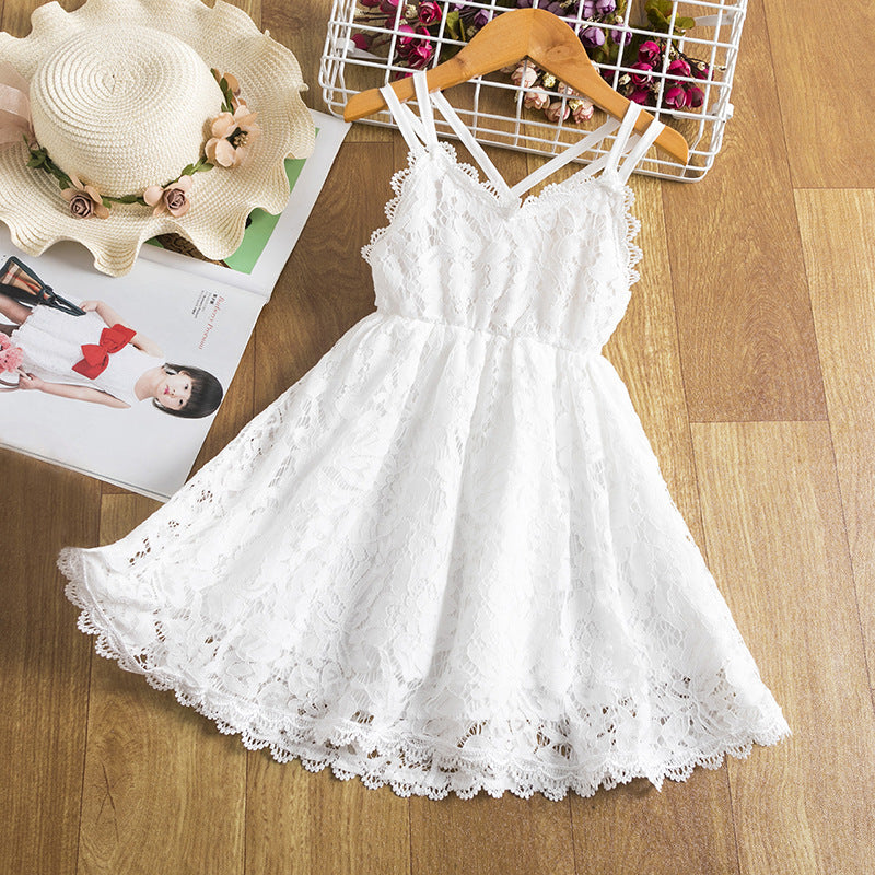Girls Embroidered Lace Suspender Dress