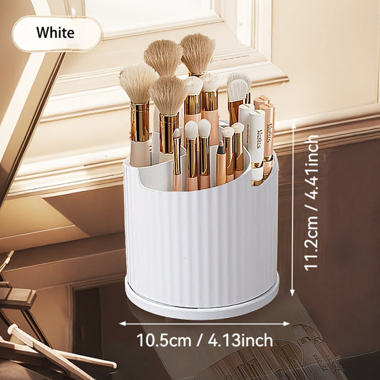 360° Rotating Makeup Organizer - Compact Durable Plastic Vanity Storage Box with Multiple Compartments for Brushes, Lipsticks, Skincare & Cosmetics - Space-Saving Design, Elegant Home Decor for Dressing Table, Makeup Vanity