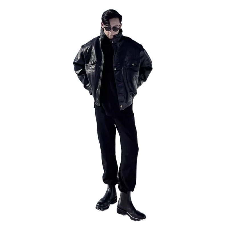 Jacket Leather Coat Autumn And Winter Men's Coat Trendy Handsome Fleece Thickened Pilot Motorcycle Plus Size