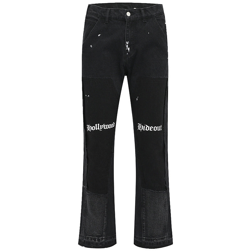 Heavy Wash Distressed Flared Pants