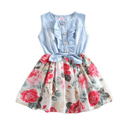 Sleeveless Denim Floral Girl Dress