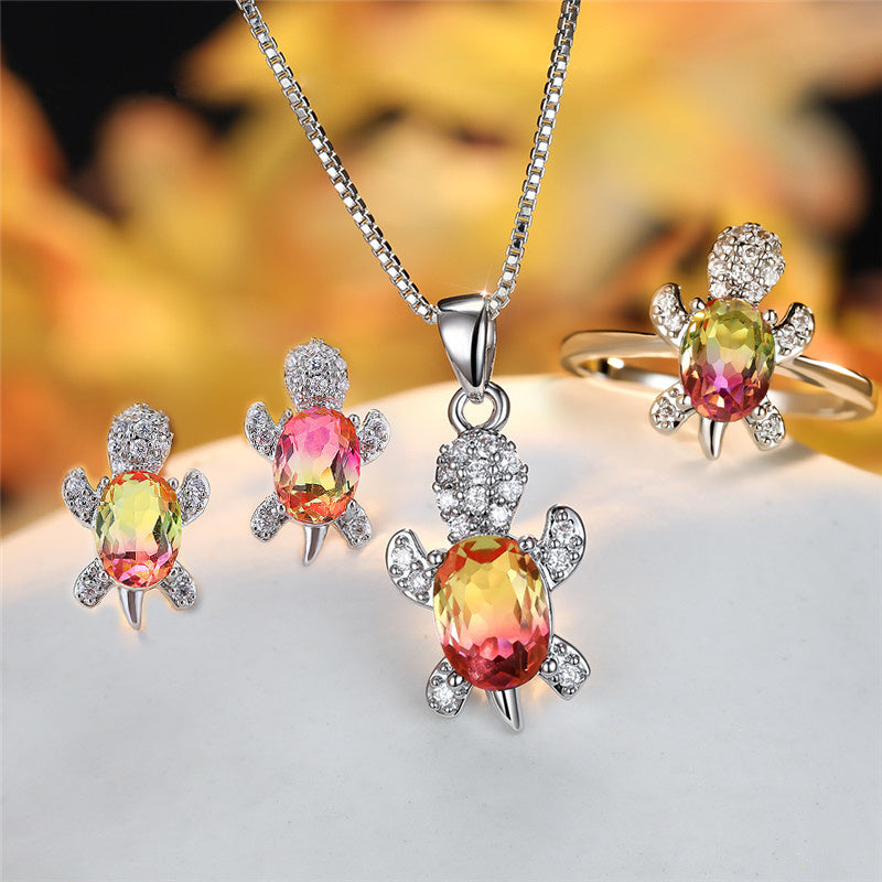 Turtle Pendant Necklace — Multicolor Crystal