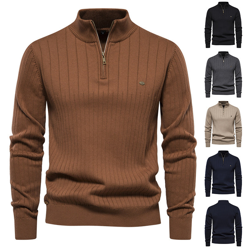 Men's Half-Zip Stand Collar Knit Sweater