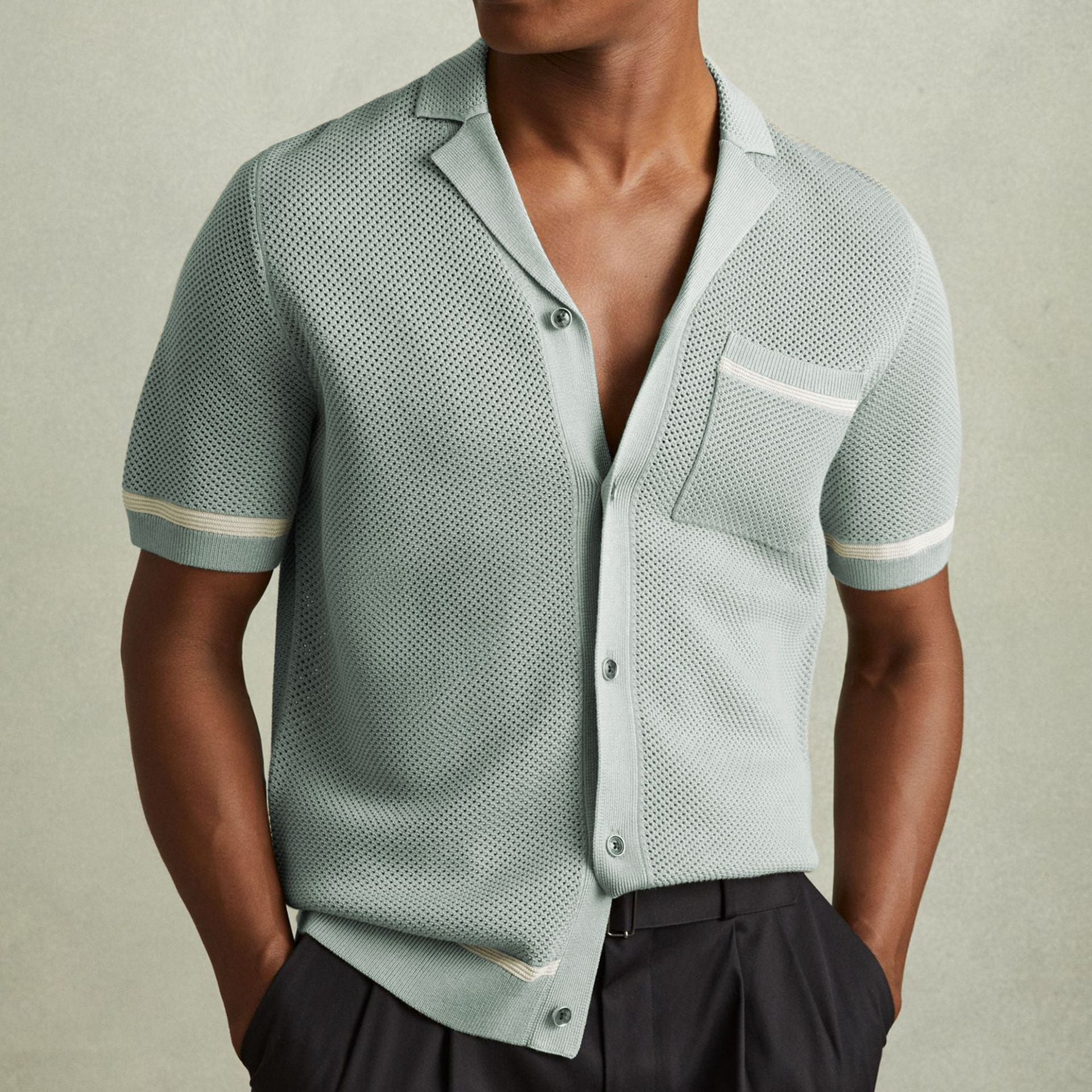 Cartih Cuban-Collar Knit Polo — Short Sleeve