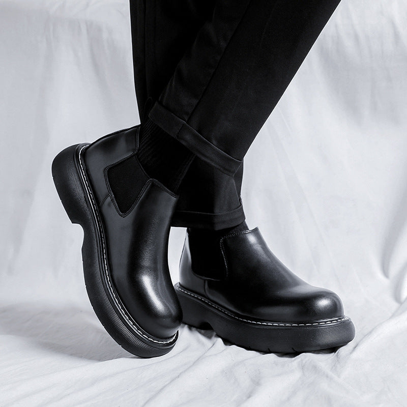 Black Round-Toe Thick-Sole Martin Boots