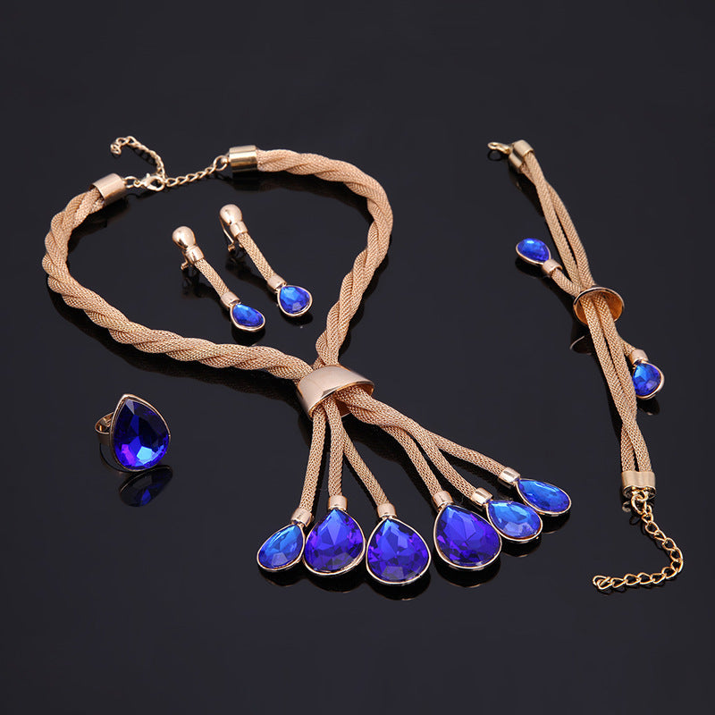 Gold-Plated Necklace and Earrings 4-Piece Set