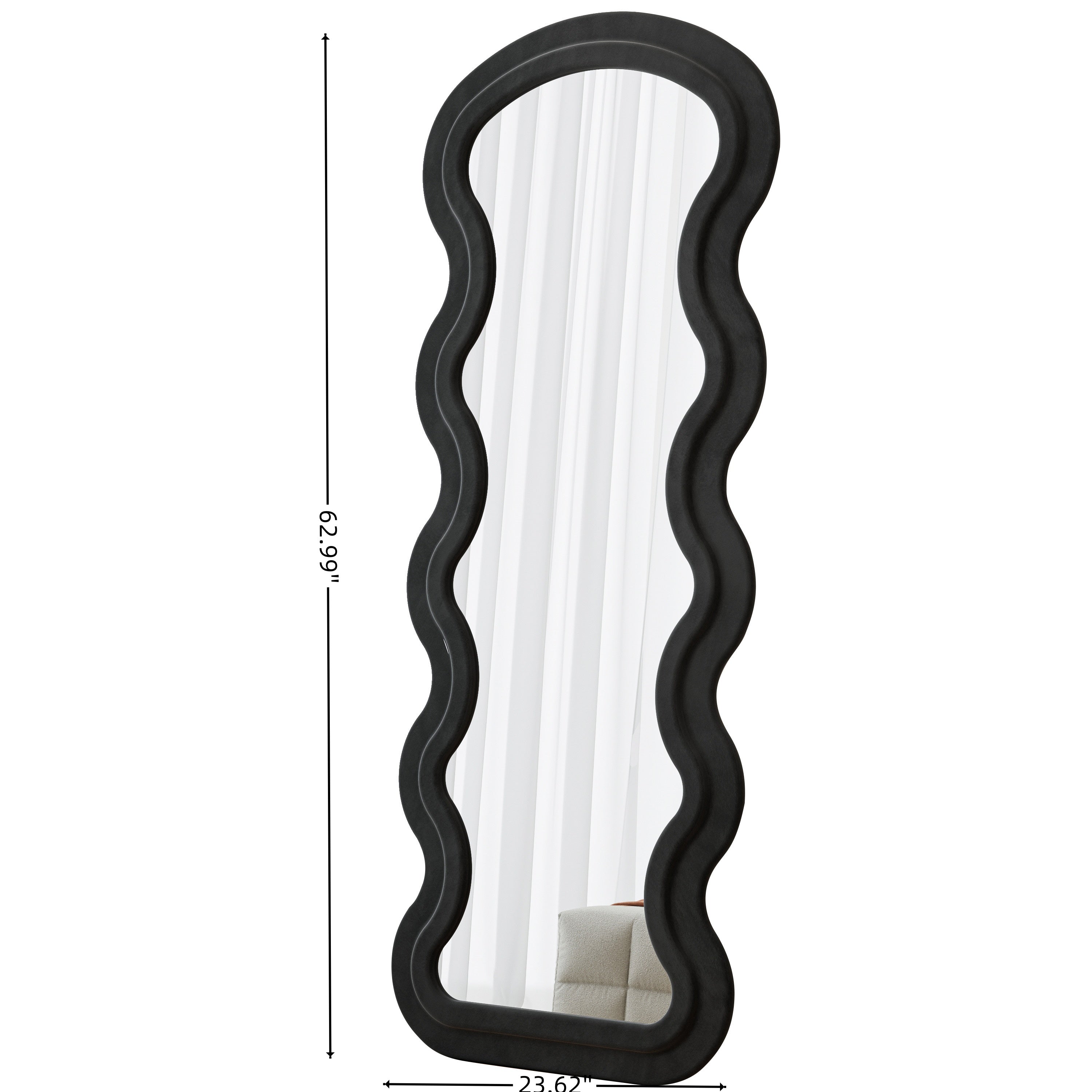 Black Wave Floor Mirror — Flannel-Wrapped