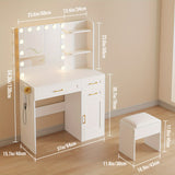Vanity Desk with Lights, Makeup Vanity Desk with Mirror & Power Outlet, 3 Colors Lighting Adjustable Brightness, easy to assemble following the step-by-step instructions, 3 Drawers, White