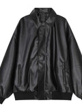 Men's Short Zipper And Lapel Loose Casual PU Leather Jacket