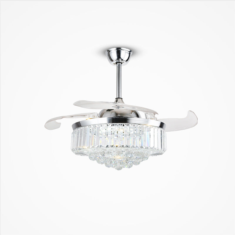 Crystal Fan Lights European Ceiling Fan Lights Living Room Bedroom Dining Room Invisible Led Fan Chandelier All Copper