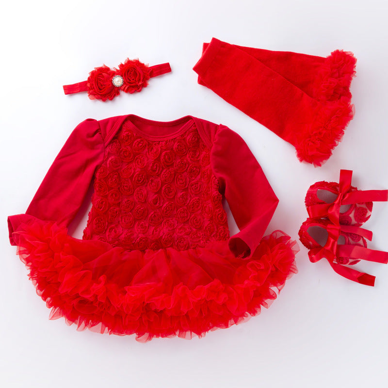 Baby Rose Long-Sleeve Romper Dress