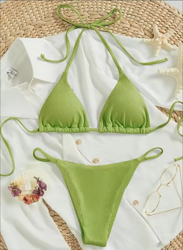 Sexy Ribbed Tie Bikini Set – Two‑Piece Swimsuit