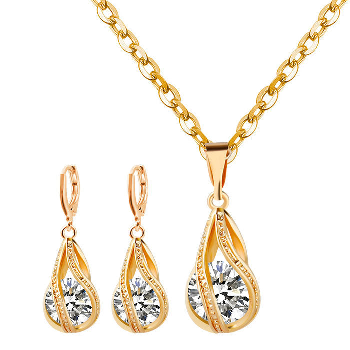 Korean Zircon Bridal Necklace and Earrings Set
